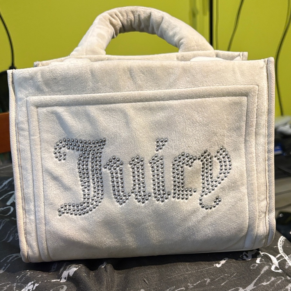 Juicy Couture Cream Cosmetic Bag with Rhinestone Logo
